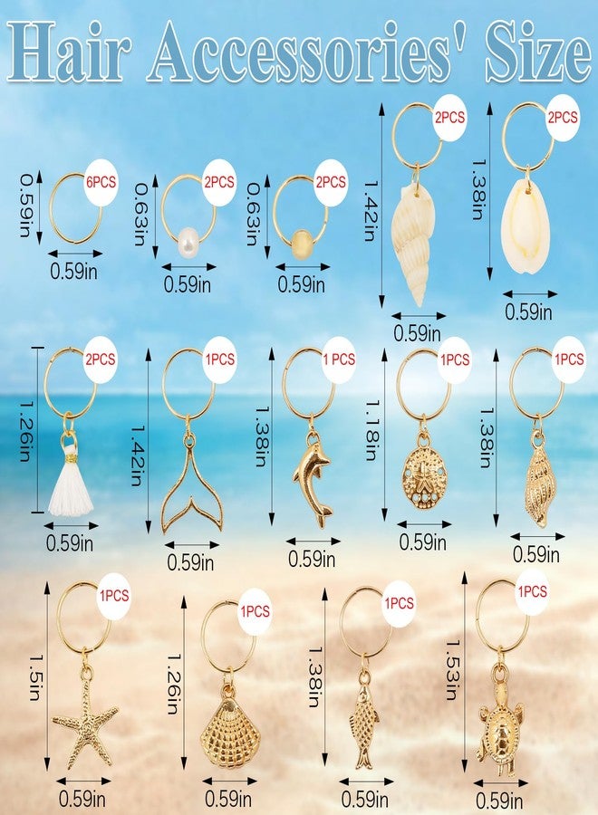 TEBIEKOY 24PCS Seashell Conch Starfish Loc Hair Charms Gold Hair Charms for Braids Summer Beach Style Braided Hair Ornaments Starfish Braids Clips Seashell Braids Accessories for Women Halloween Decor,Style1 - Image 2